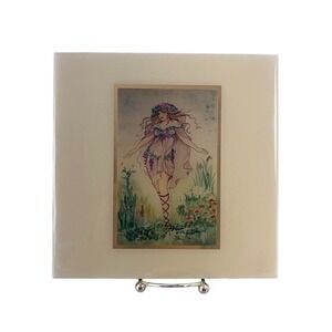Karen Bagnard Goddess of the Garden Ceramic Tile Art 1996 Fairy Whimsical 8x8